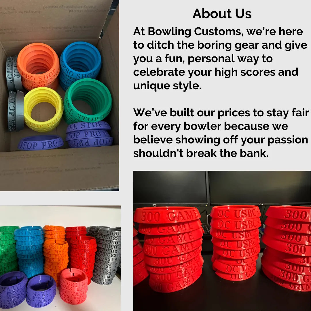 Colorful bowling spare parts with text about Bowling Customs on a white background